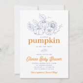 Invitation Orange Navy Burlap Petit Baby shower Citrouille (Devant)