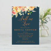 Invitation Orange & Navy Floral Fall in Love Fête des mariées (Debout devant)