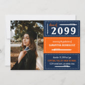 Invitation Orange & Navy Pots et Crayons Graduation (Devant)