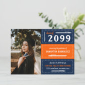 Invitation Orange & Navy Pots et Crayons Graduation (Debout devant)