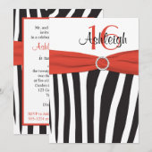 Invitation Orange, Noir, Blanc Zèbre 16ème anniversaire Invit (Devant / Derrière)