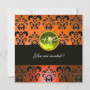 Invitation ORANGE NOIR DAMAS MONOGRAMME, topaze jaune