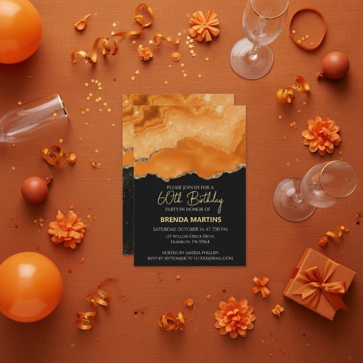 Invitation Orange Or Glitter Aquarelle