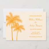 Invitation Orange Palm Tree Enregistrer la date Annonce (Devant)