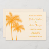 Invitation Orange Palm Tree Enregistrer la date Annonce (Devant / Derrière)