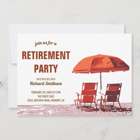 Invitation Orange Parasol Beach Chaises Parti de retraite (Devant)