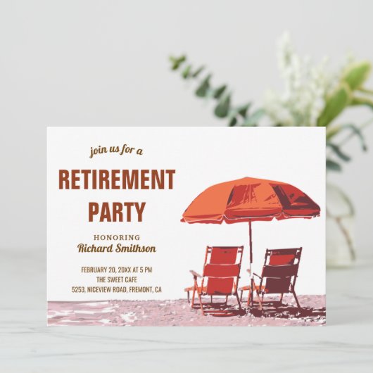 Invitation Orange Parasol Beach Chaises Parti de retraite (Debout devant)