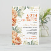 Invitation Orange Peony Floral Gold Leaf Surprise Anniversair (Debout devant)