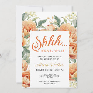 Invitation Orange Peony Floral Surprise Anniversaire