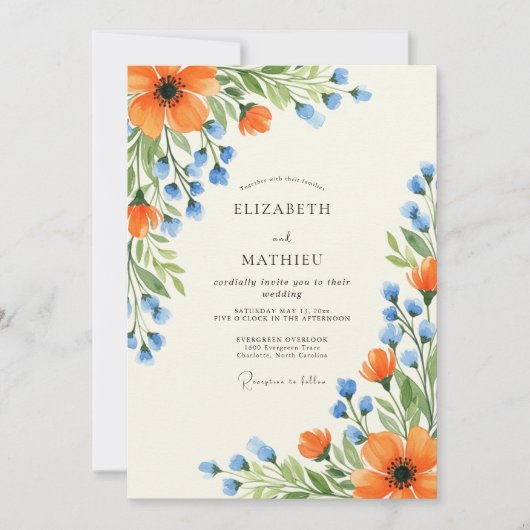 Invitation Orange Periwinkle Lush Summer Wedding (Devant)