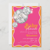 Invitation Orange Pink Disco Ball Baby shower (Devant)