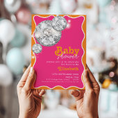 Invitation Orange Pink Disco Ball Baby shower
