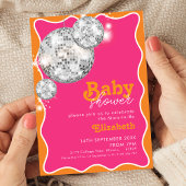 Invitation Orange Pink Disco Ball Baby shower