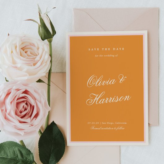 Invitation Orange Pink Stripe Wedding Save the Date