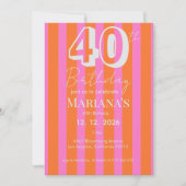 Invitation  Orange Pink Stripes Modern Scripted Birthday  (Devant)