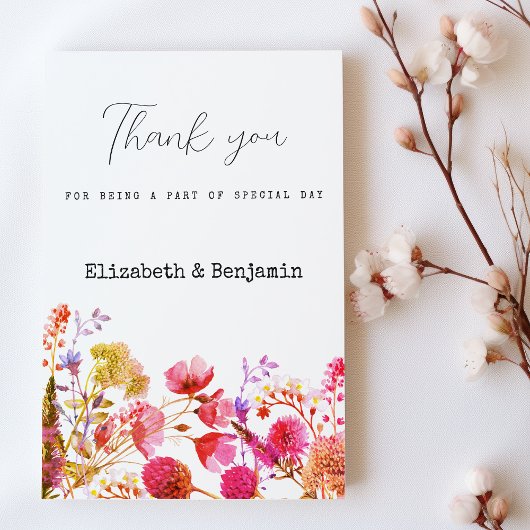 Invitation Orange pink  yellow wildflower summer Thank You 