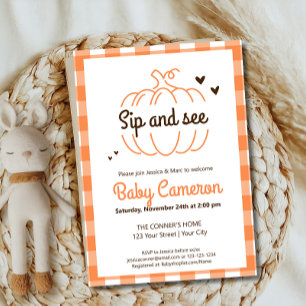 Invitation Orange Plaid Fall Citrouille Sip Et Voir Meet Gree