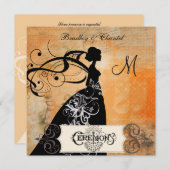 Invitation orange pointillée de jeune mariée de (Devant / Derrière)