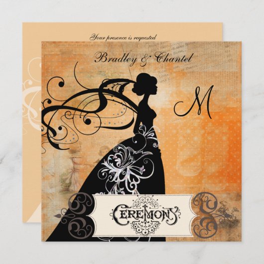 Invitation orange pointillée de jeune mariée de (Devant / Derrière)