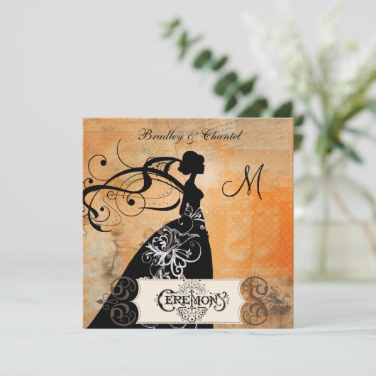 Invitation orange pointillée de jeune mariée de (Debout devant)