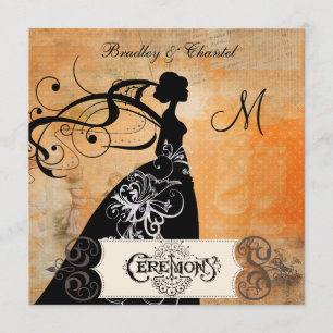 Invitation orange pointillée de jeune mariée de