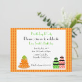Invitation Orange Polka Dot Anniversaire Cake Party Invitatio (Debout devant)