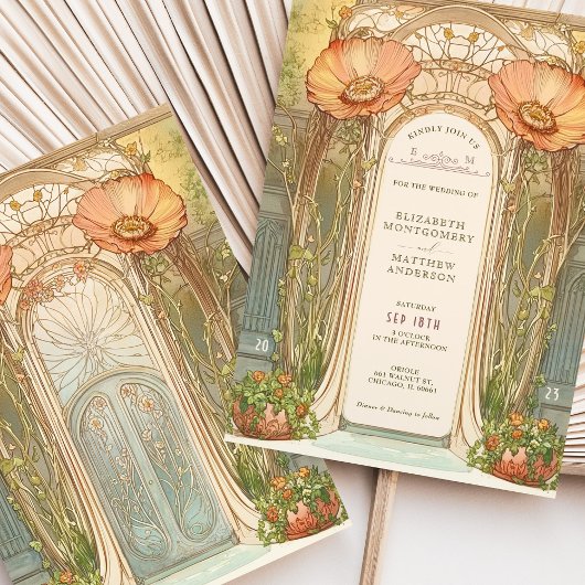 Invitation Orange Poppy Arch Art Nouveau Mariage