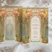 Invitation Orange Poppy Arch Art Nouveau Mariage
