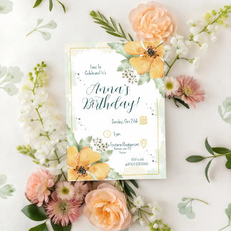 Invitation Orange Poppy Watercolor Florals Anniversaire