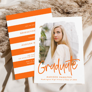 Invitation Orange   Preppy Script Photo Graduation Party