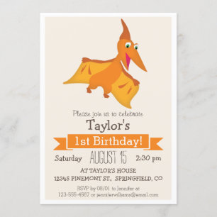 Invitation Orange Pterodactyl Dinosaur Fête d'anniversaire de