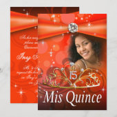 Invitation Orange Quinceanera 15 Princesse Tiara Photo (Devant / Derrière)