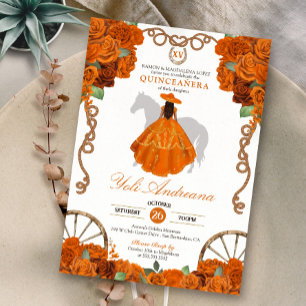 Invitation Orange Quinceanera Western Charro