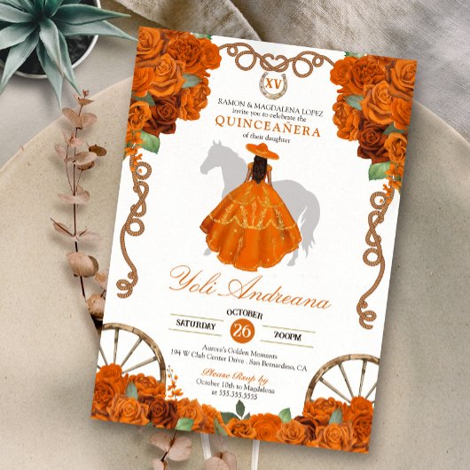 Invitation Orange Quinceanera Western Charro