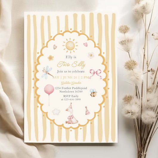Invitation Orange rayé deux joyeux anniversaire