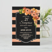 Invitation Orange rayé Floral Surprise 21e fête d'anniversair (Debout devant)