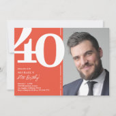 Invitation Orange Red Photo 40th Birthday Party (Devant)