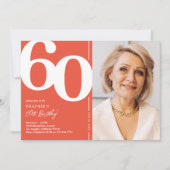 Invitation Orange Red Photo 60th Birthday Party (Devant)