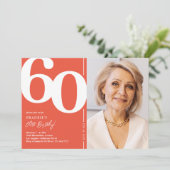 Invitation Orange Red Photo 60th Birthday Party (Debout devant)