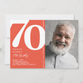 Invitation Orange Red Photo 70th Birthday Party (Devant)