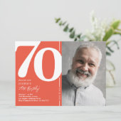 Invitation Orange Red Photo 70th Birthday Party (Debout devant)