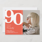 Invitation Orange Red Photo 90th Birthday Party (Devant)