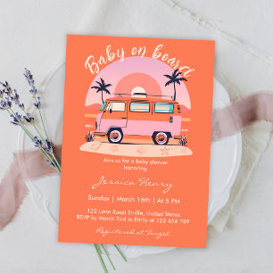 Invitation Orange Retro Baby à bord Baby shower Van Vintage