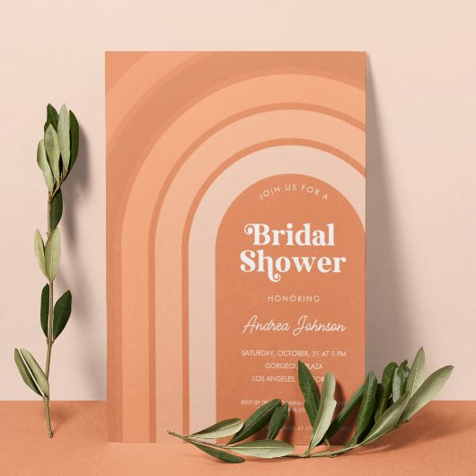 Invitation Orange Retro Boho Rainbow Peach Fête des mariées