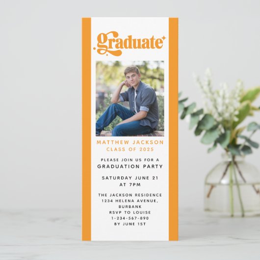 Invitation Orange Retro Graduation Party Digital Evite (Debout devant)