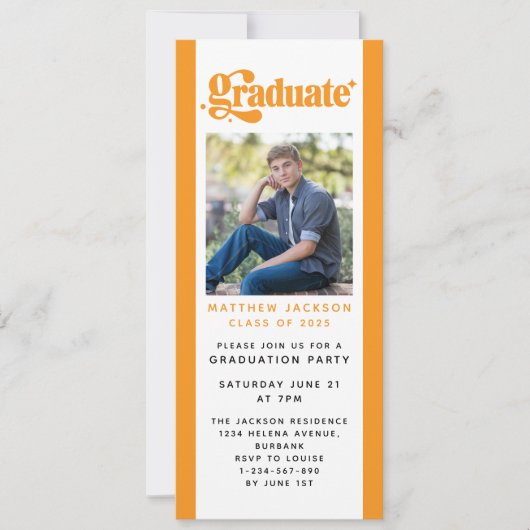 Invitation Orange Retro Graduation Party Digital Evite (Devant)