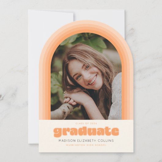 Invitation Orange Retro Striped Arch Graduation Announcement (Devant)