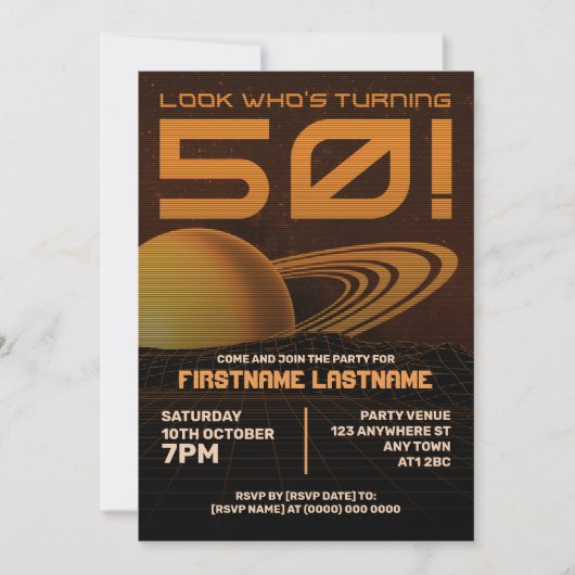 Invitation Orange Retrowave 50e anniversaire de fête Invitati (Devant)