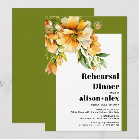 Invitation Orange rhododendron fall wedding rehearsal dinner (Devant / Derrière)