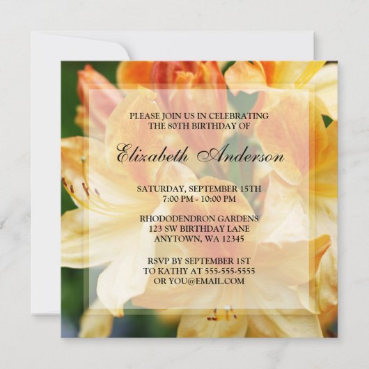 Invitation Orange Rhododendron Flowers 80e anniversaire (Devant)